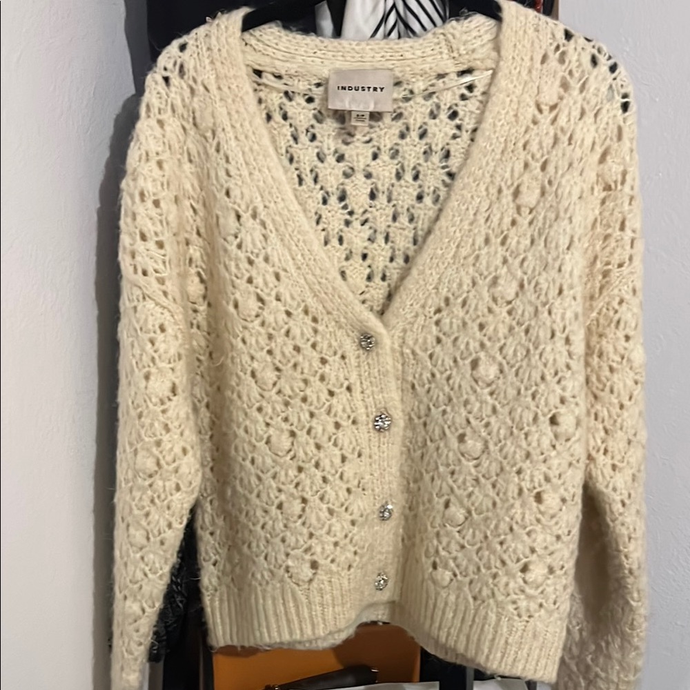 Cream Open-Knit Cardigan Sweater